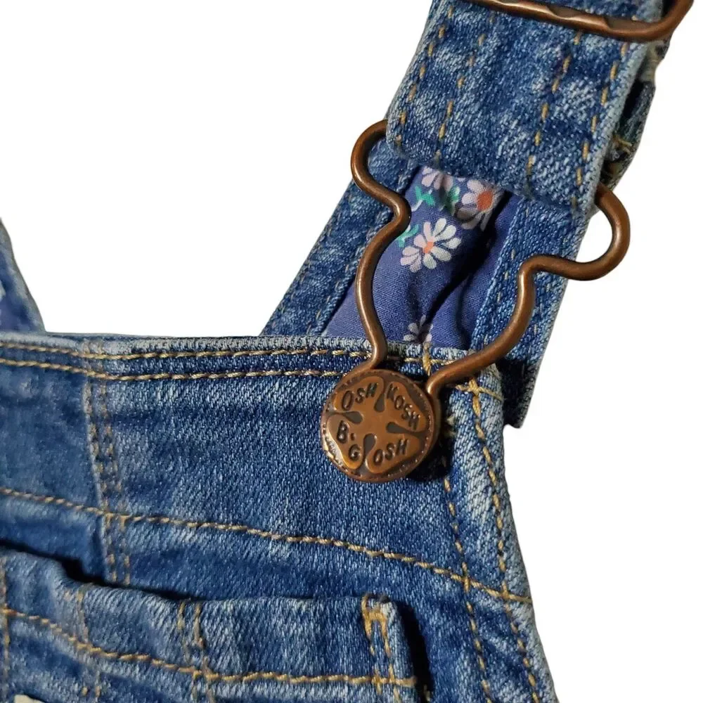 Osh Kosh B Gosh Vestbak Overalls Girls 18m Denim Jean Daisy Ruffle Bib 90s